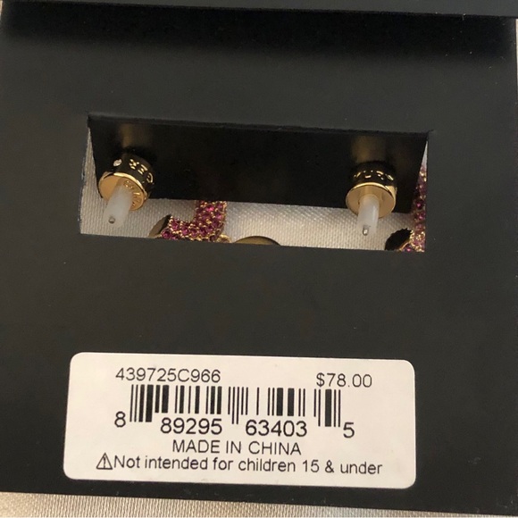 Kurt Geiger Gold Tone Pink Crystal Huggie Hoops With Heart Crystal Charm NWT - Picture 12 of 12